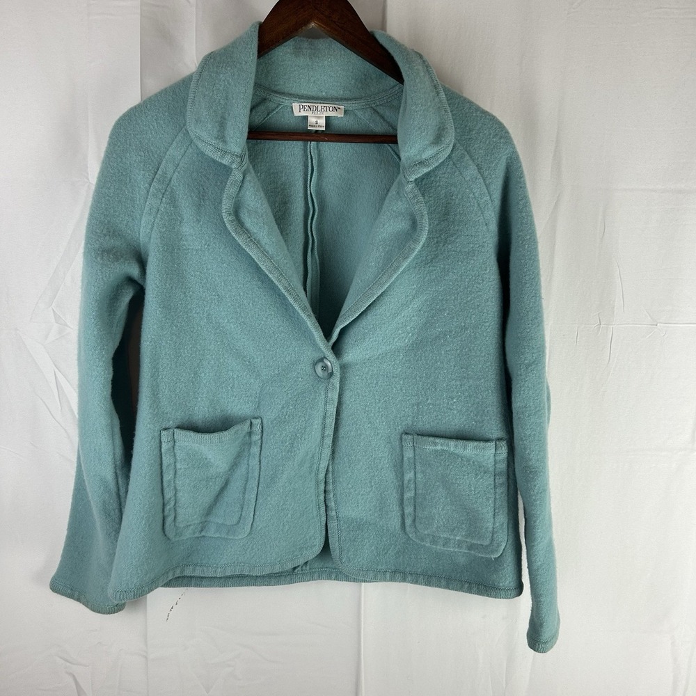 Women's Pendelton‎ Lambs Wool Teal Jacket Blazer Long Sleeve Size Small Read